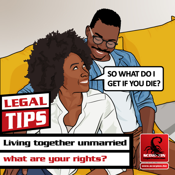 Unmarried couple living together talking about what you get if your partner dies