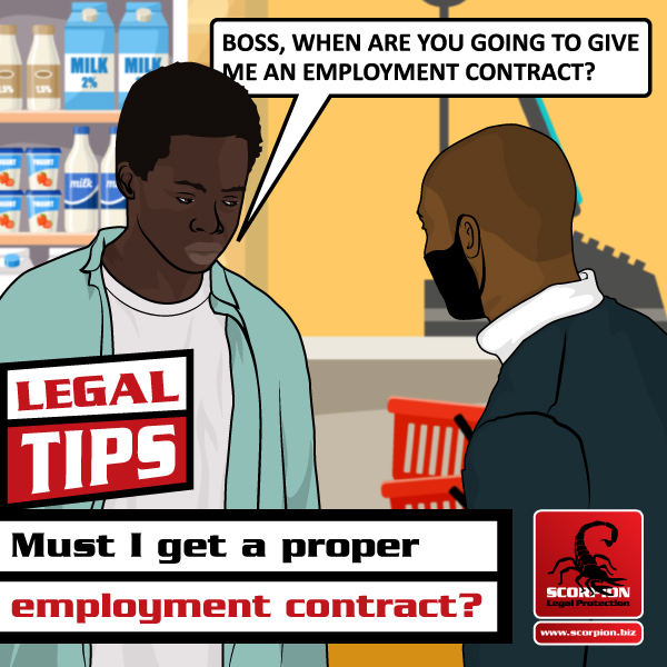 Retail worker asking employer if employees get an employment contract
