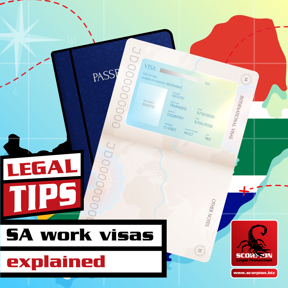 South African work visa on a passport