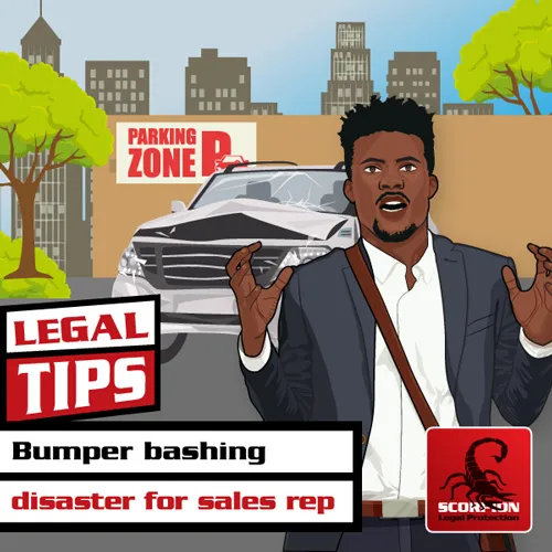 Illustration of a sales rep who is frustrated at the consquences of a bumper bashing accident