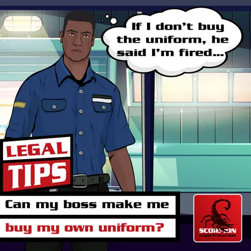 Illustration of a South African worker who was told that he would be fired if he does not buy his own uniform