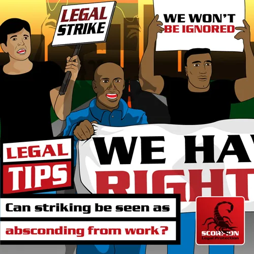 Illustration of a group of South African workers who are taking part in a legal strike