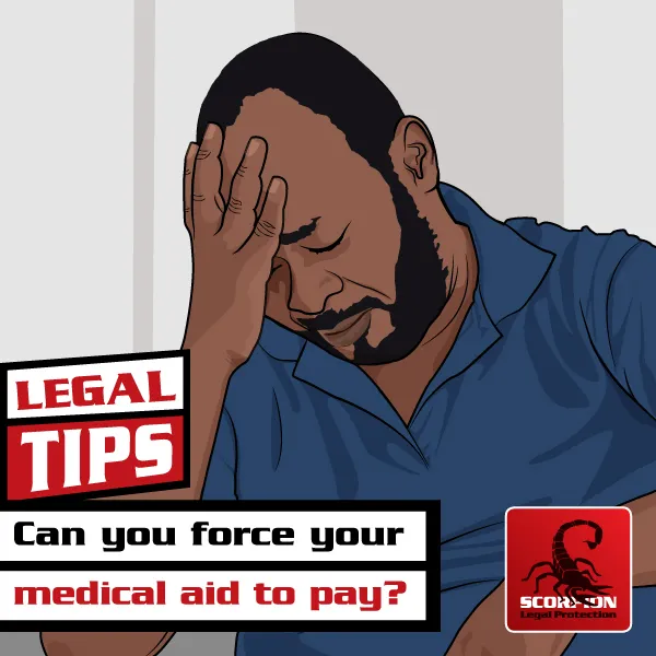 Illustration of a South African man who is unhappy because medical aid is refusing to pay