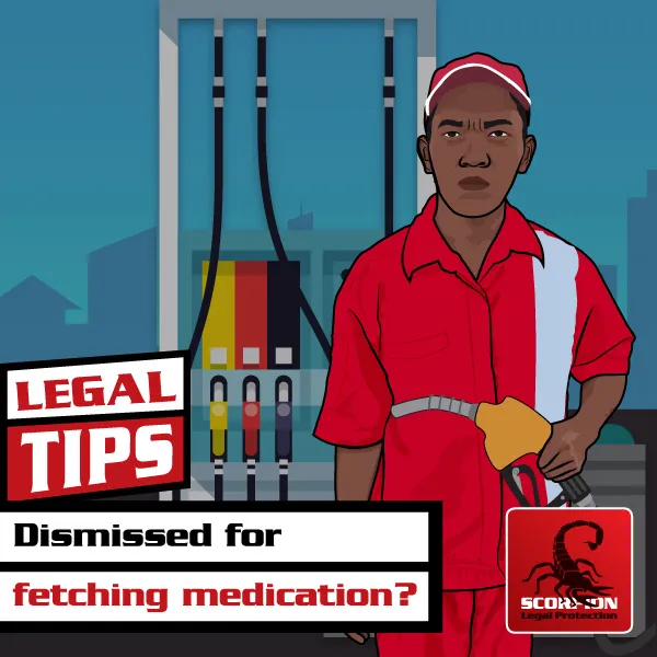 Illustration of a South African worker who was dismissed for fetching medication