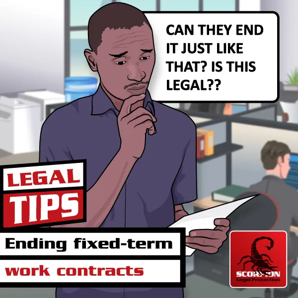 Illustration of a South African man looking at a memo of termination of contract