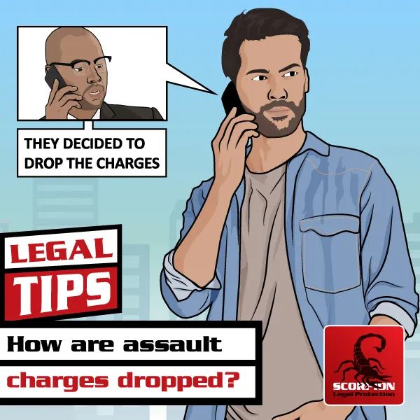 Illustration of a man receiving news that assault charges were dropped