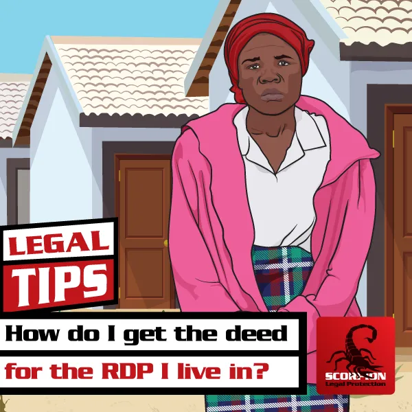 Illustration of a woman wondering how to get the deed for the RDP she lives in