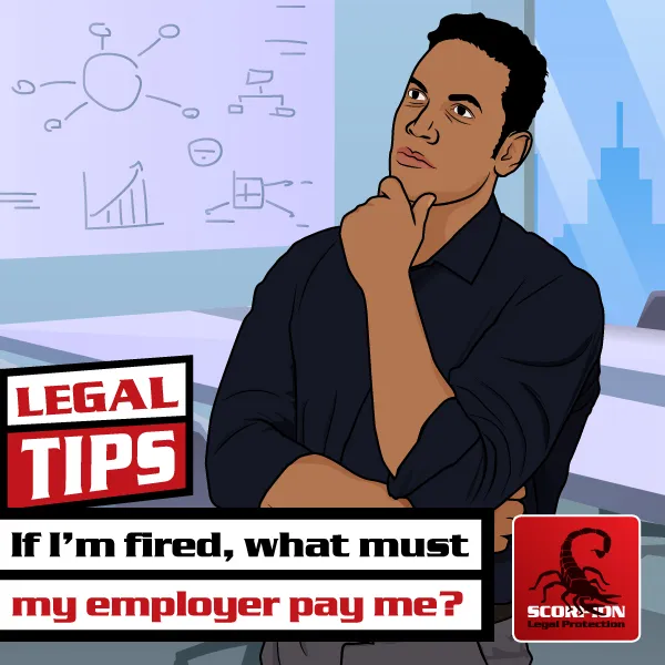 Illustration of a man wondering what his employer should pay him if he is fired
