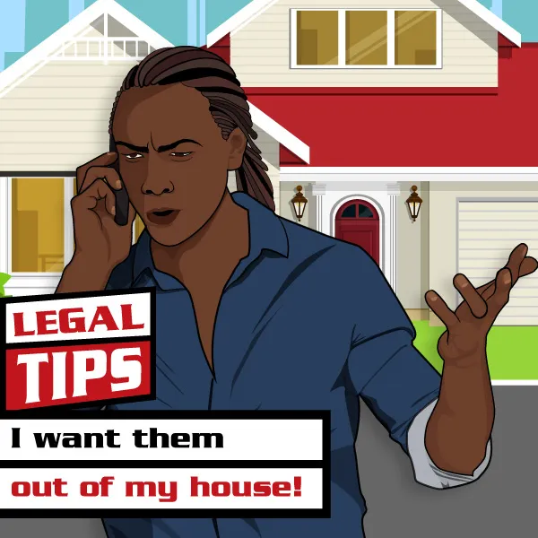 Illustration of a South African woman declaring that she wants them out of her house