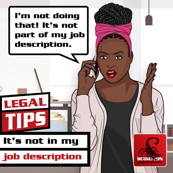 Illustration of a woman stating that she will not do something because it is not in her job description
