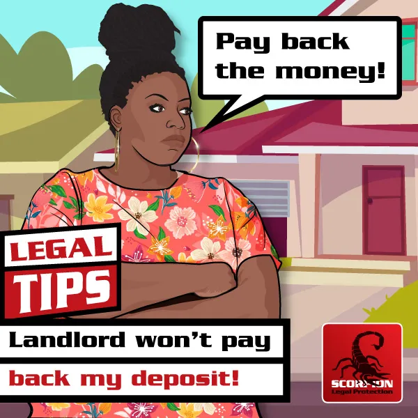 Illustration of a South African woman demanding that her landlord pays back her deposit