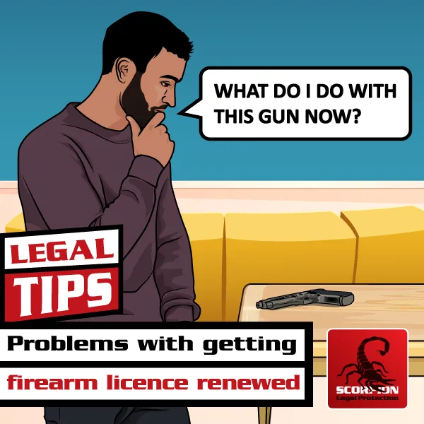 Illustration of a South African man contemplating problems with renewing firearm licence