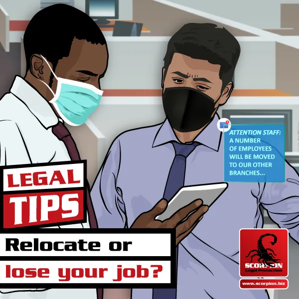 Illustration of an employer telling his employee that he is being moved to another branch