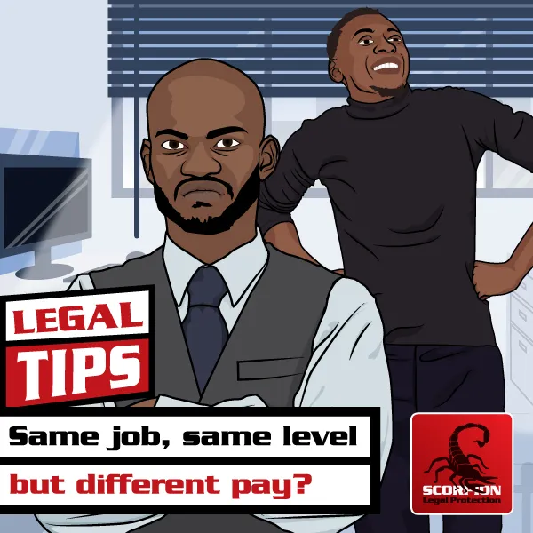 Illustration of two employees working at the same company while receiving different pay