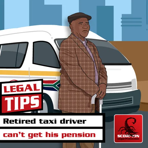 Illustration of a retired taxi driver who can’t get his pension money