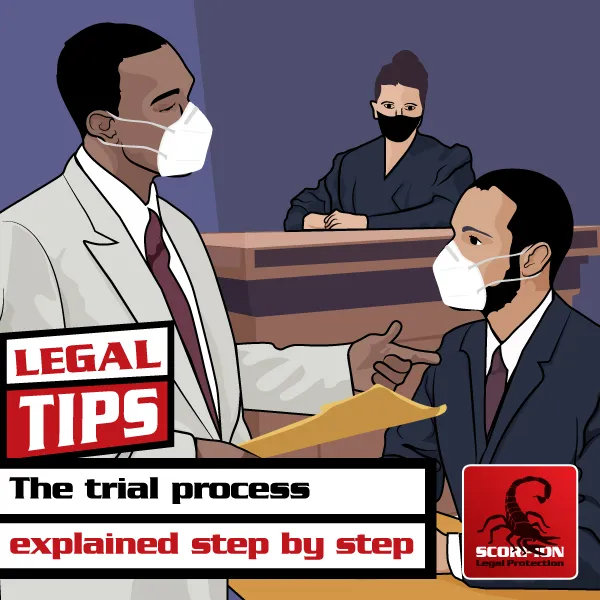 Illustration of people in court during a trial