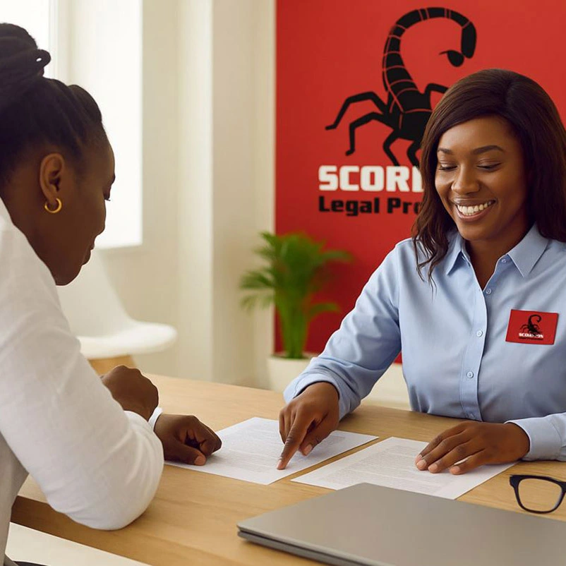 Image of a Scorpion Agent explaining Legal Insurance to a South African woman