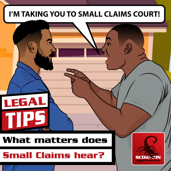 Illustration of a South African man telling someone that he is taking them to Small Claims court