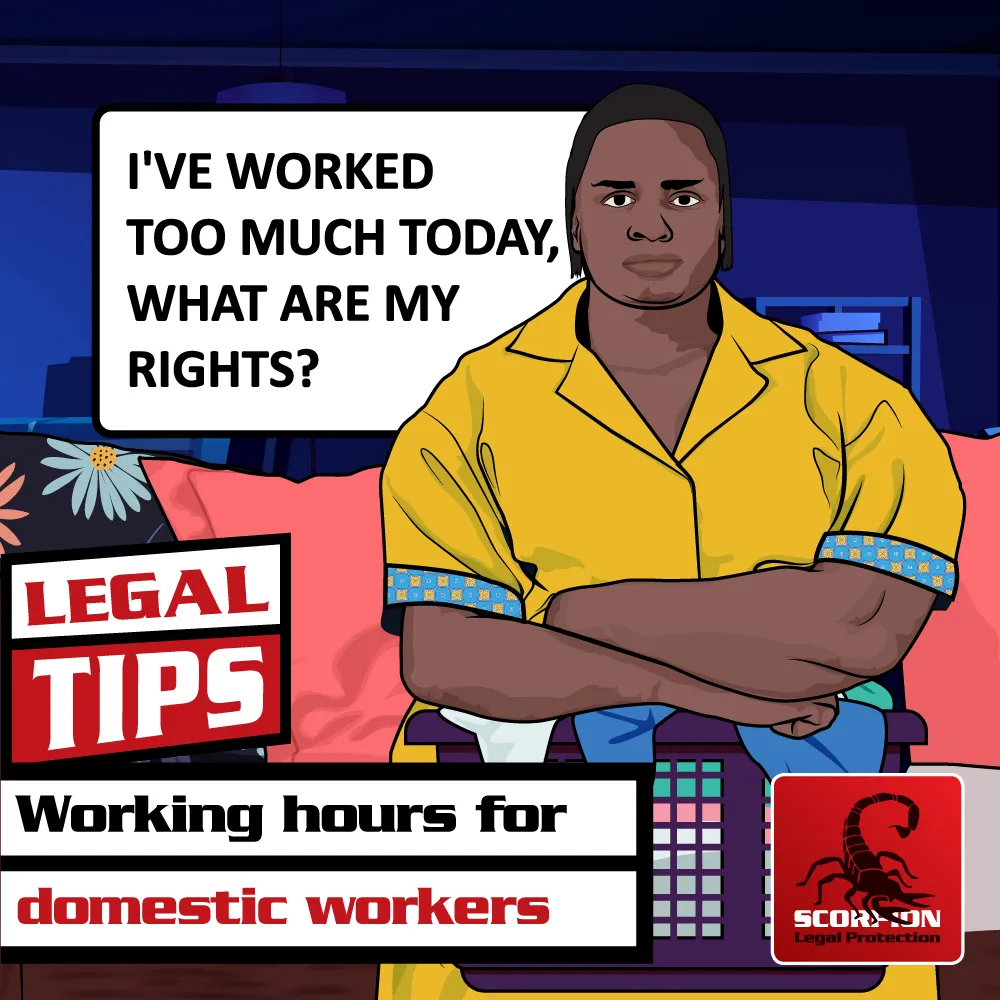 Illustration of a domestic worker questioning her work hour rights