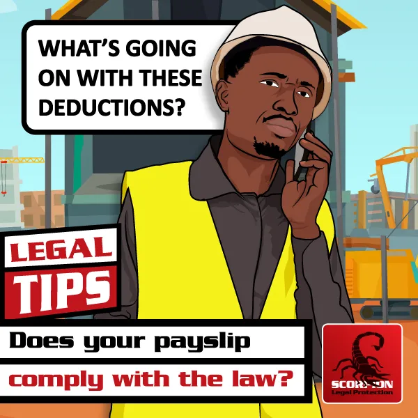 Illustration of a worker wondering about deductions on his payslip