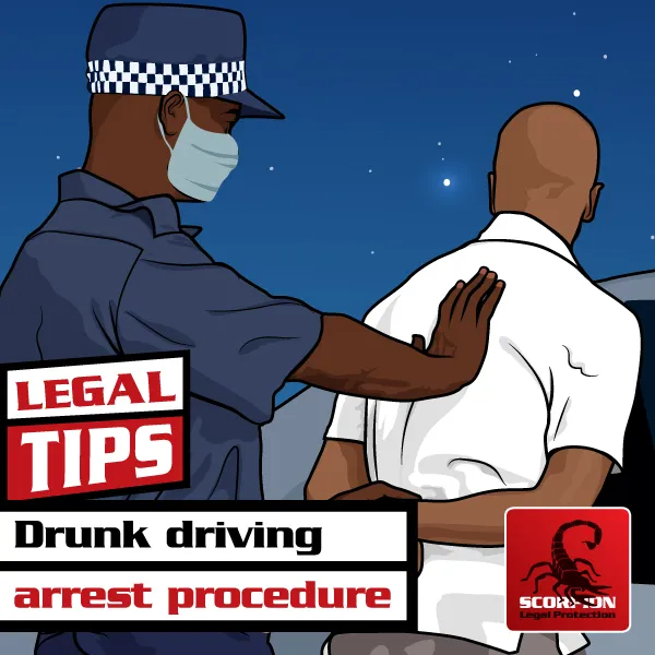 Illustration of a man being arrested for drunk driving