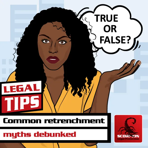 Illustration of a woman pondering the laws related to retrenchment