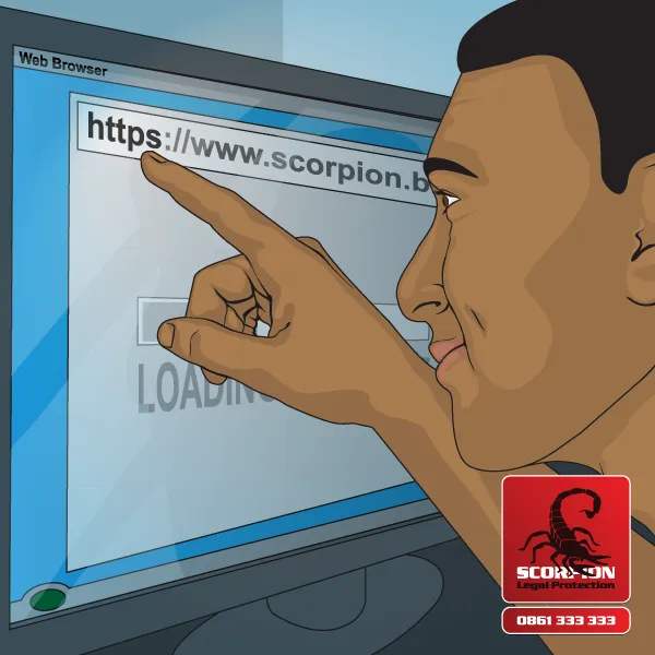 Illustration of a man checking the security of a website in the browser