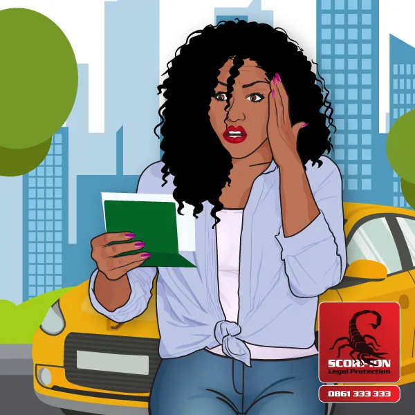 Illustration of a South African woman wondering what would happen if she was caught driving without a licence