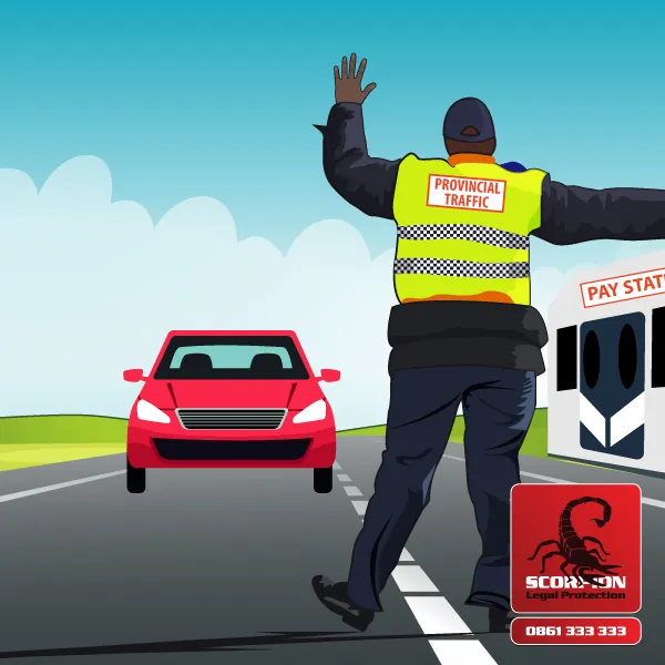 Illustration of a car being stopped by a traffic officer in South Africa