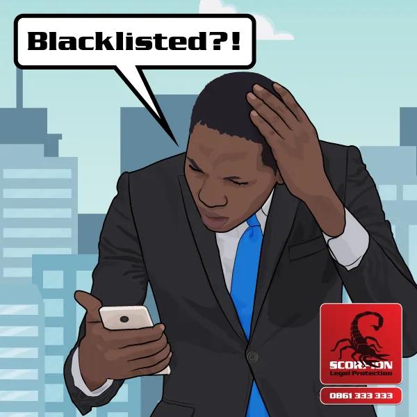 Illustration of a South African man shocked to realise that he is blacklisted
